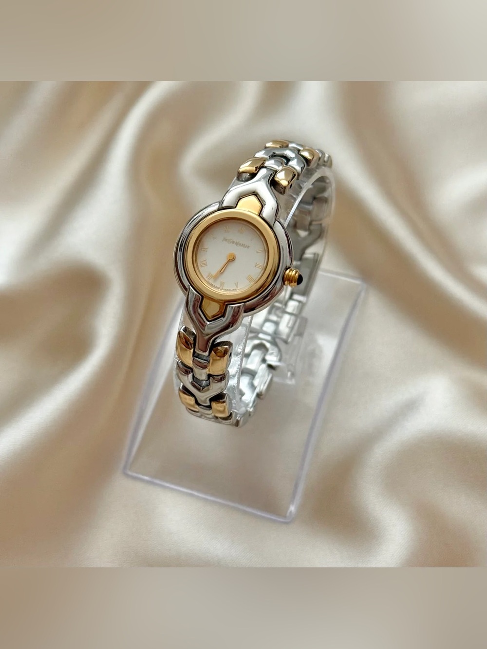 AUTHENTIC RARE VINTAGE YVES SAINT LAURENT DAINTY TWO-TONED WATCH - Picture 2 of 7